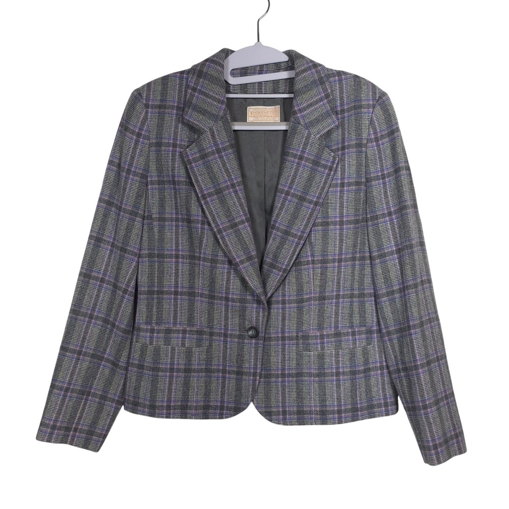 Pendleton Vintage Wool Plaid Single Breasted Lined Old Money Blazer Womens 8